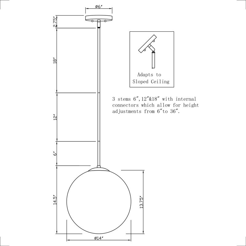 Luminaire suspendu simple à 1 lumière Wilbourn, Or doux, H 14,5 po x l 14 po x P 14 po