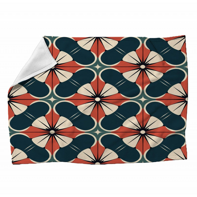 Japandi Oriental Warm Machine Printed Throw Blanket, 60" L x 50" W, Green/Red/White, Geometric