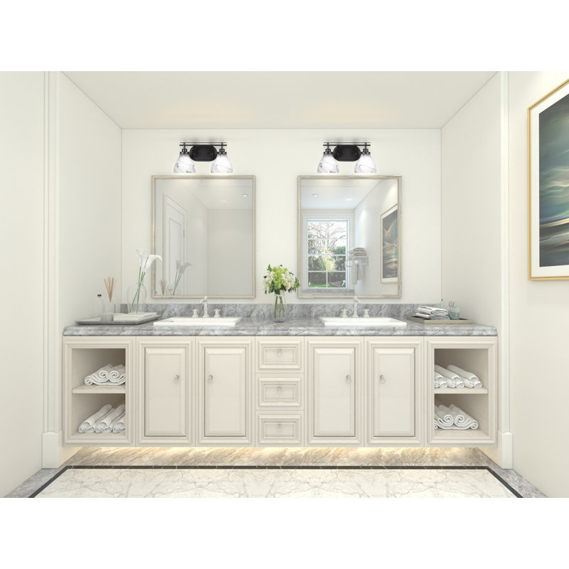 Barre d'éclairage de salle de bain 2 lumières Alirra avec verre 6,25 po, Gris, Noir mat