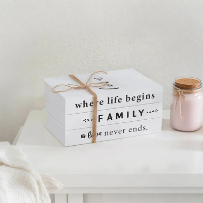 Coffee Table Fake Books Set of 3, Modern Foldable White Decorative Books with Black Typography for Bookshelf, Desktop and Home Office