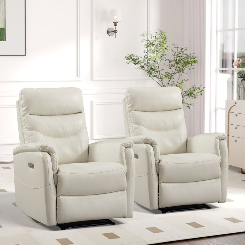 Salazar 31.5" Wide Modern Genuine Leather High Back Power Recliner With USB Port (Set of 2)