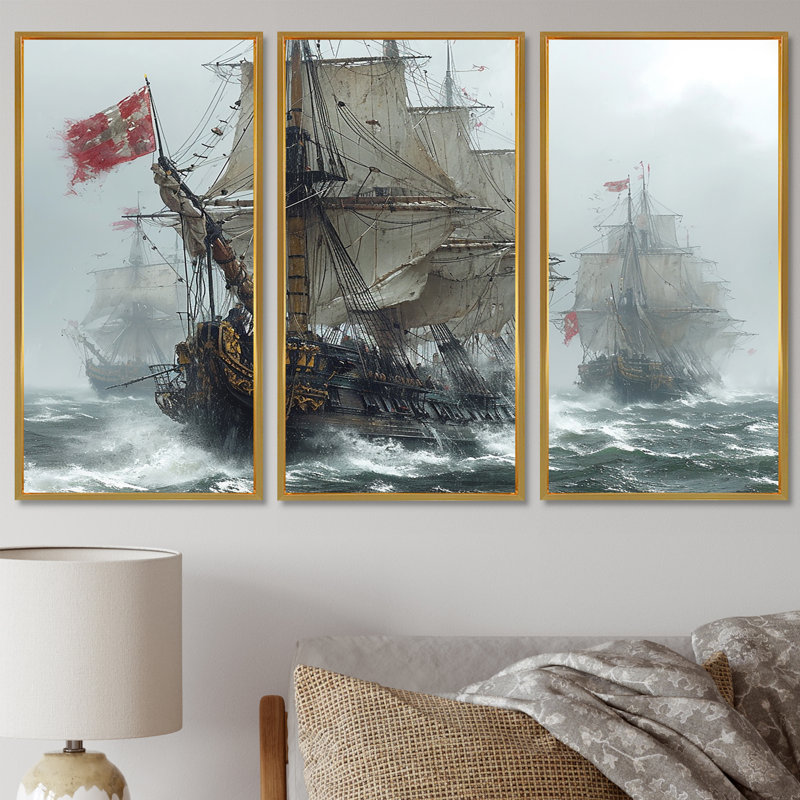 Ambriella - ensemble de décoration murale bateau, Cadre flottant doré, H 28 po x l 36 po x P 1 po