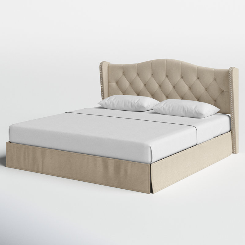 Lit plateforme tapissier Knott Riley, Beige, Très grand