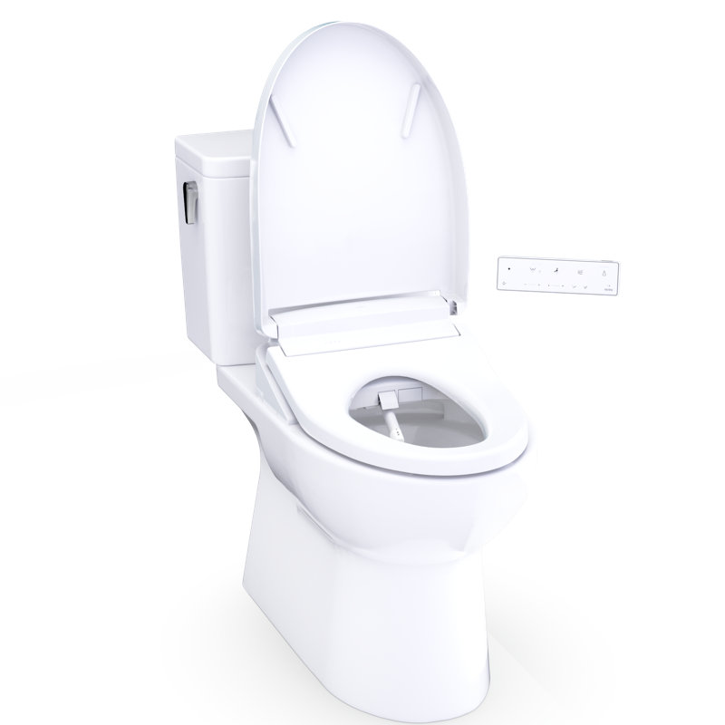 TOTO Glaston WASHLET+ S5 Two-Piece Elongated 1.28 GPF Universal Height Toilet with CEFIONTECT, Cotton White - MW4723446CEFG#01