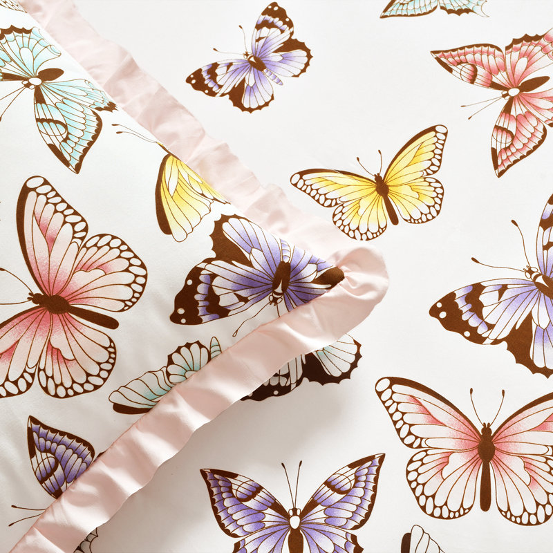 Lush Decor Flutter Butterfly Bedspread Set, Full/Double Bedspread + 2 Shams + 1 Throw Pillow