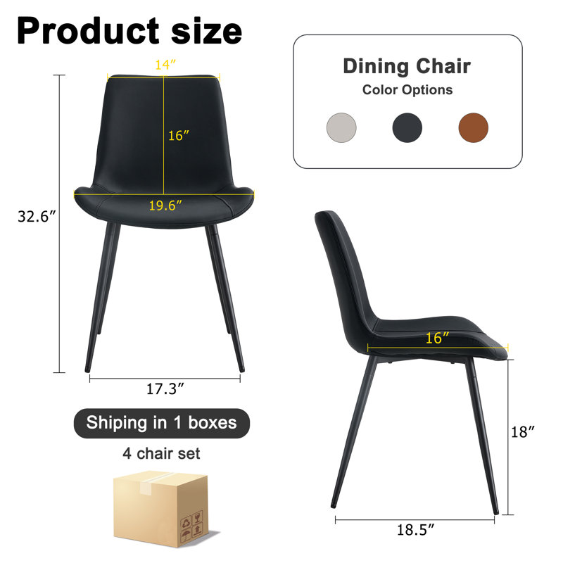 Upholstered Dining Chair with Carbon Steel Legs (Set of 6), 6, Black