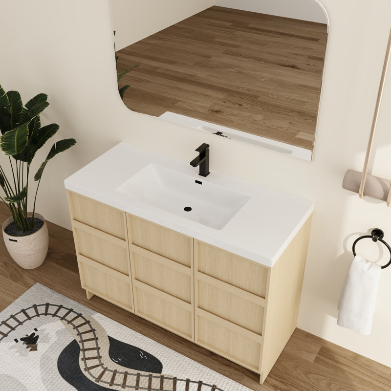 Ensemble de meuble-lavabo simple autoportant 48 po avec plateau en résine Yarnor, ensemble de meuble-lavabo simple 48 po avec lavabo en résine