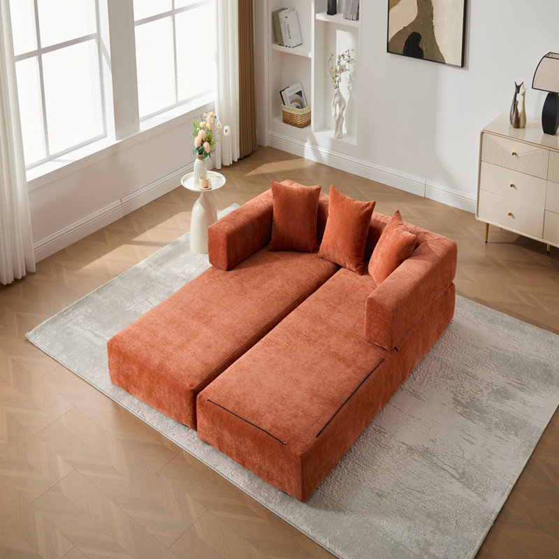 Canapé-lit convertible, canapé de plancher pliable sans assemblage, Orange