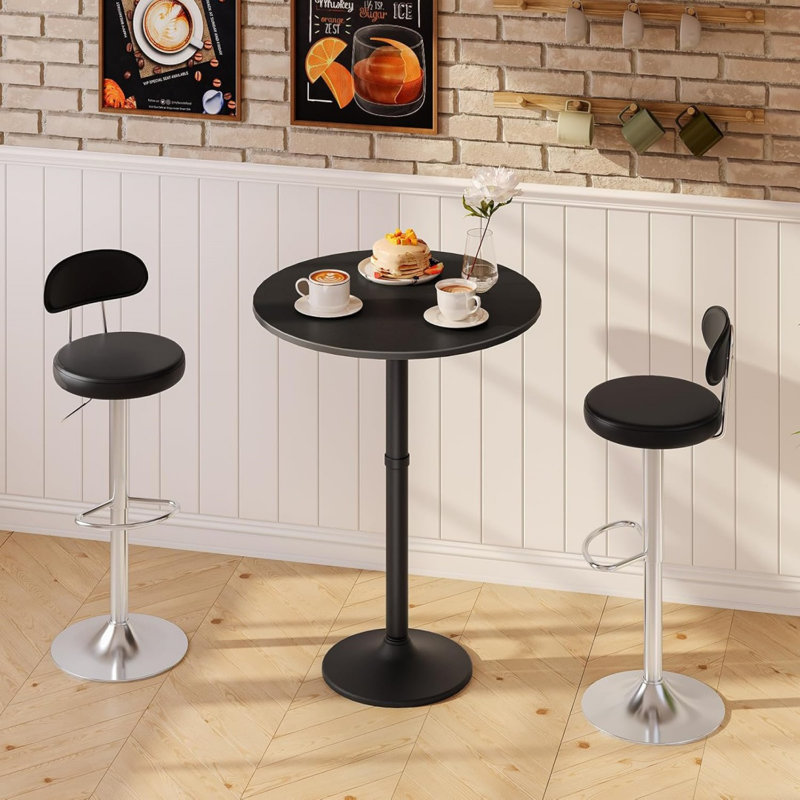 Round Bar Table, 35" Tall Pub Table, With Non-Slip Base For Narrow Space, Bar Height Table For Kitchen, Easy To Assemble, Black