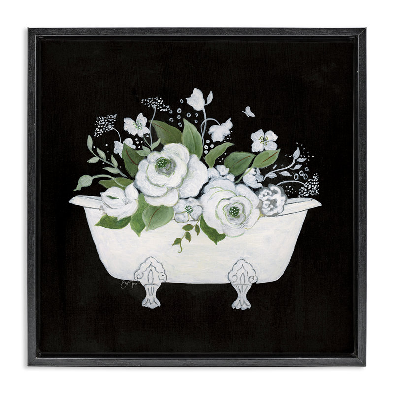 Art mural blanc et noir sur toile flottante encadrée par Janet Tava, Cadre flottant noir de jais, H 25 po x l 25 po