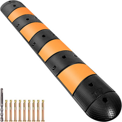 VEVOR Modular Rubber Speed Bump, Driveway Cable Protector Ramp 6FT With 2 End Cap,Rated 22000 LBS Loading