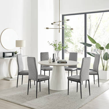 LIRA 120cm White Extending Dining Table and 6 Luxury Velvet Pesaro Dining  Chairs