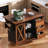 55.5" Farmhouse Kitchen Island With Drop Leaf, Rolling Cart, Barn Door Storage & Built-In Spice Rack, Black-246533396