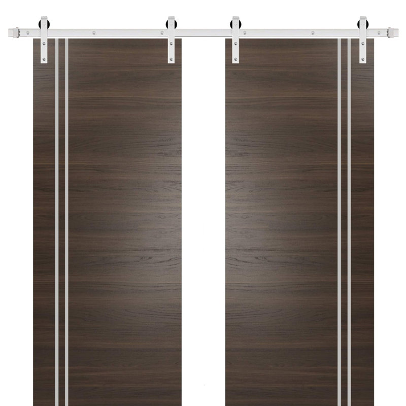 Porte de grange en bois massif massif, 48 po x 80 po, Frêne chocolat