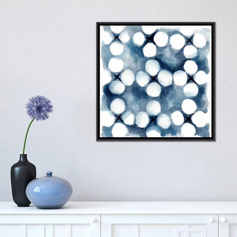 « indigo study vi », reproduction sur toile tendue, H 18 po x l 18 po x P 1,5 po, Toile encadrée noire, Pas de tapis