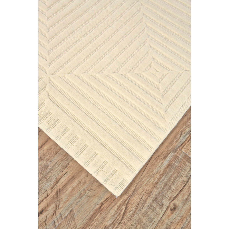 Cade Geometric Hand Knotted Wool Ivory Area Rug, Rectangle 4' x 6'