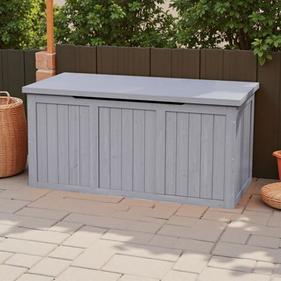 Outdoor Wooden Deck Box Solid Wood Storage Box Seat & Table Top For Patio Furniture Cushions, Pool Toys & Garden Tools by Busaurus Inc