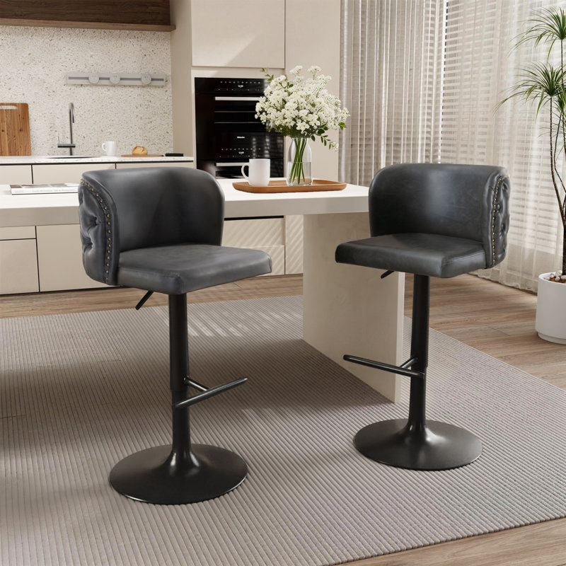 Ensemble de 2 tabourets de bar Modern, Similicuir foncé / cadre noir