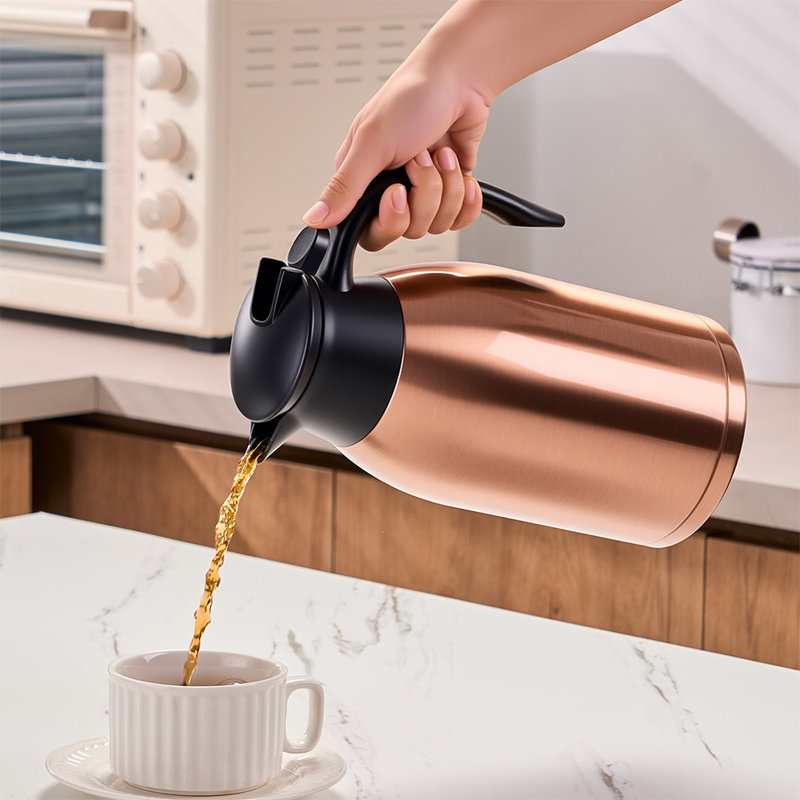 Cafetière isotherme en acier inoxydable de grande capacité de 67 oz / 2 litres, bouilloire à vide à double paroi pour café, thé et autres boissons, garder au chaud et au froid, cafetière isotherme maison