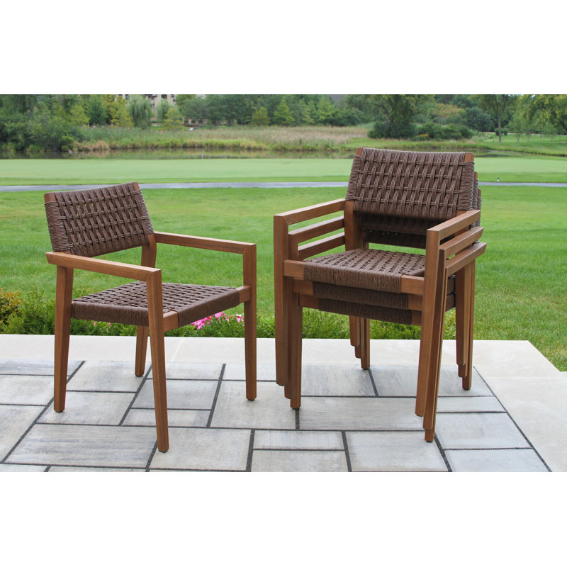 Chaise empilable en eucalyptus et en osier tressé brun, paquet de 4