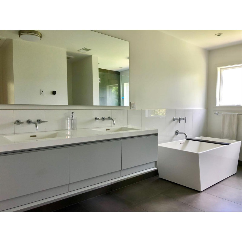 Cube 60'' L Freestanding Soaking Bathtub, Brushed Nickel, Matte White