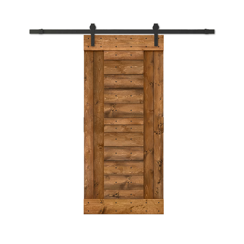 Porte de grange lambrissée peinte en bois et en métal avec trousse de quincaillerie d'installation, H 84 po x l 30 po, Noyer