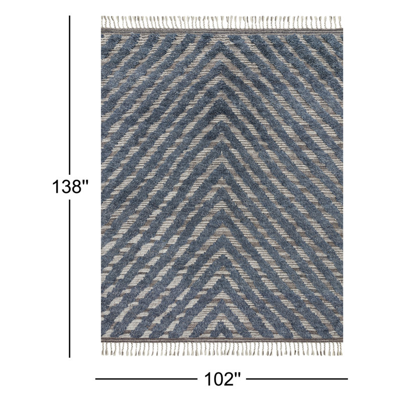 Tapis bleu noué à la main Benjamin, Rectangle 8 pi 6 po x 11 pi 6 po