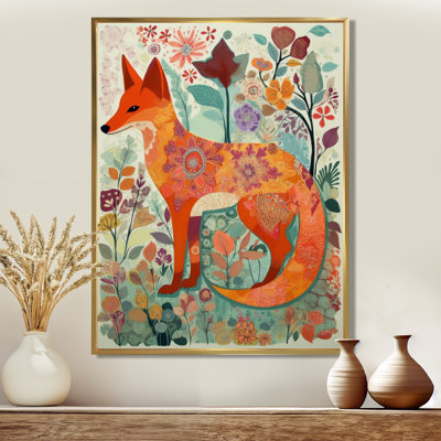 Boho Fox In Flower Forest - Fox Animal Wall Art Living Room