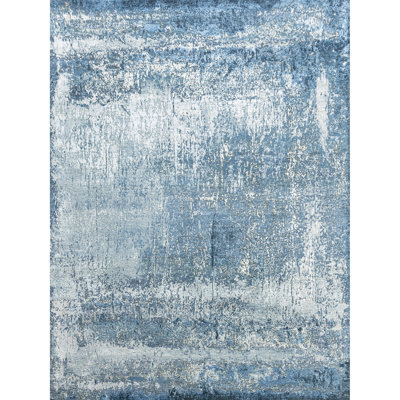 High-Quality Hand-Knotted Silver And Blue Area Rug