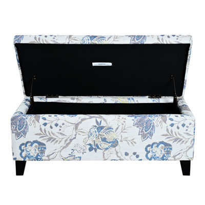 Blue Flower , Soft-Close Hinges, Great For Office, Footrest, Seat And Storage Pillows Elegant Of , Living Room, Extra Blankets