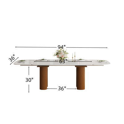 Table de salle à manger extensible en pierre frittée de 63 à 94 po, table de salle à manger à base piédestal en noyer moderne pour 6 à 8 personnes, table de salle à manger rectangulaire extensible