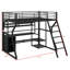 Lit mezzanine pleine grandeur inspiré du jeu avec espace de travail intégré, garde-robe ouvert, éclairage à DEL et options de rangement variées