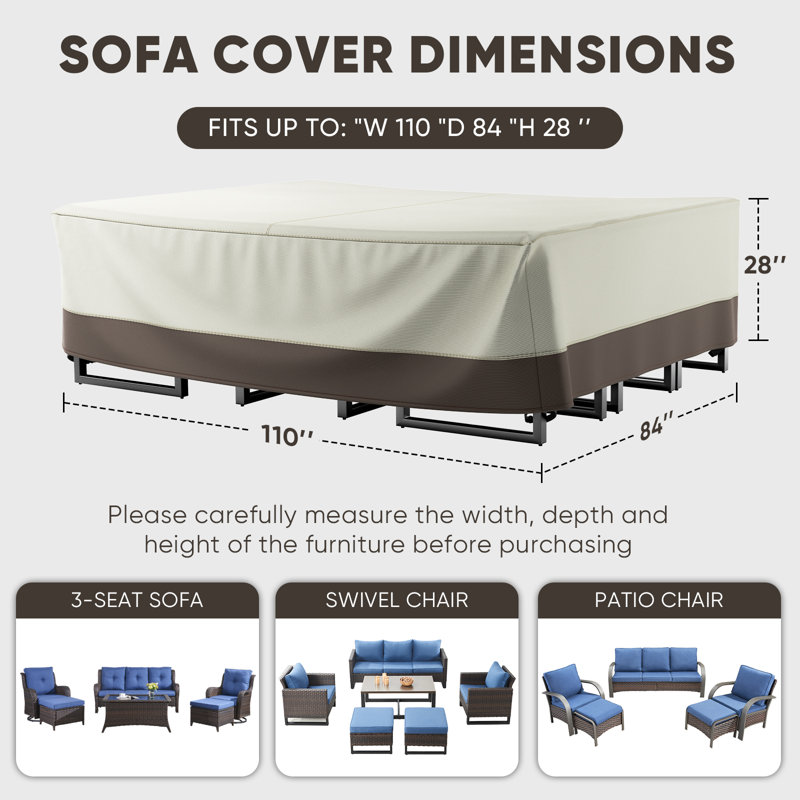 Giamanco Durable Outdoor Furniture Cover 600D Oxford Fabric, Beige, 28" H x 110" W x 84" D