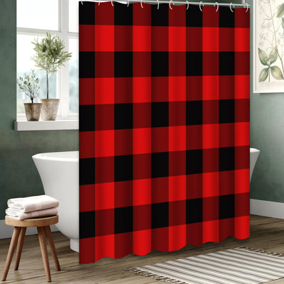 Classic Gingham Plaid Squares Shower Curtain with 12 Hooks