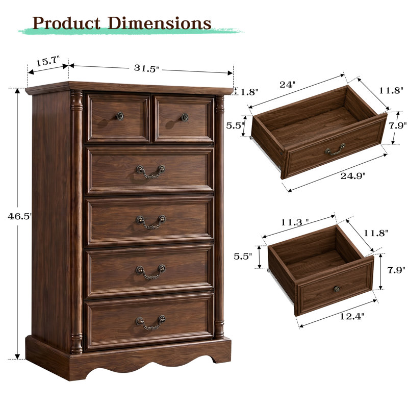 Commode 6 tiroirs Gulnaaz, Brun
