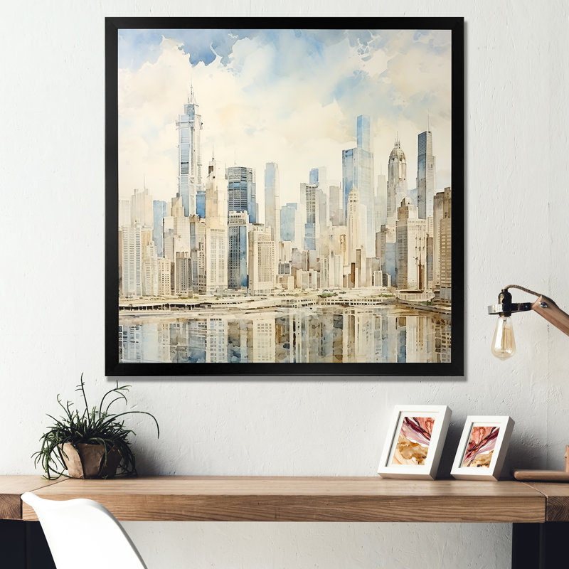 Ivory Infinity Skyscraper Cityscape II - impression, H 16 po x l 16 po x P 1 po, Cadre simple noir
