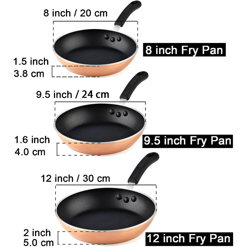 Copper Nonstick Aluminum 3-Piece Fry Pan Set