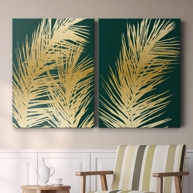 Emerald Palm I - ensemble de 2 reproductions d'art, H 40 po x l 60 po, Toile tendue, Sans cadre