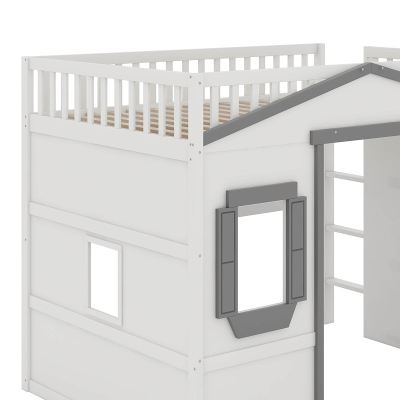 Lit mezzanine double avec échelle, Blanc / gris