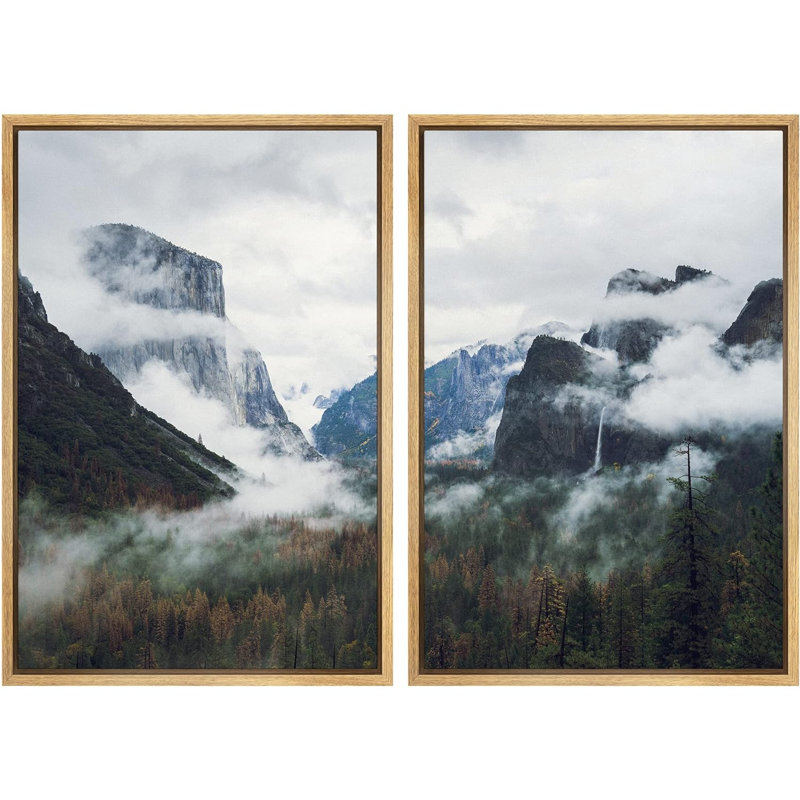 "Cloudy Mountain Range Forest Vista", reproduction de paysage sur toile, 2 pièces, H 24 po x l 32 po x P 1,5 po