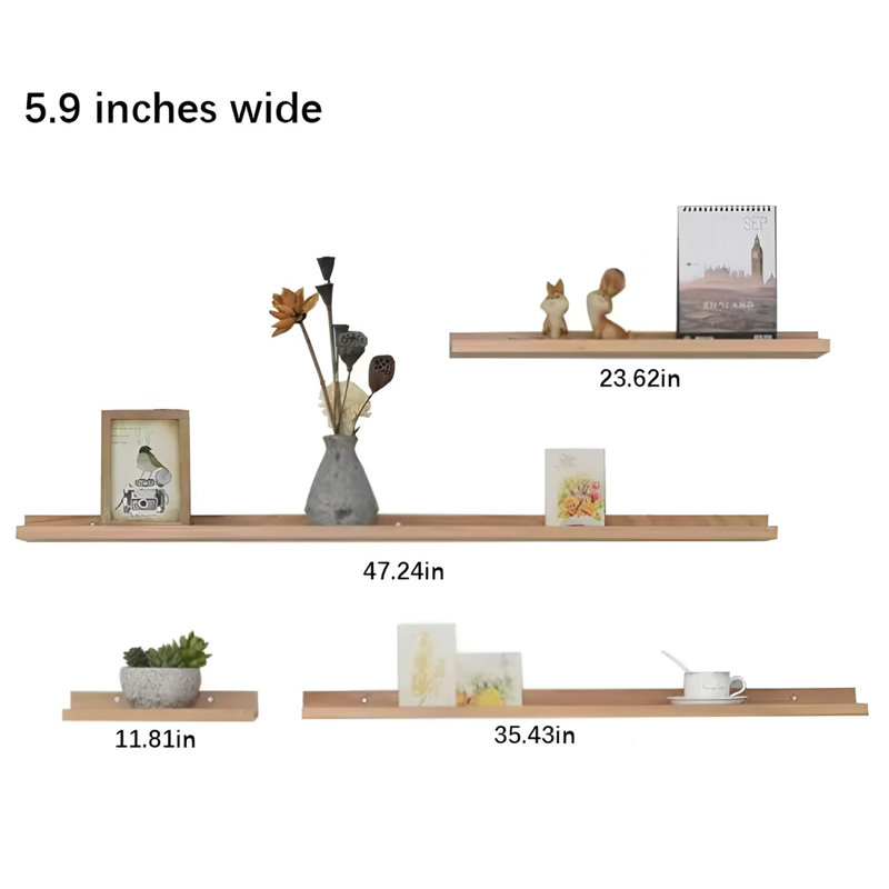 Tablette murale flottante en bois massif, H 5,9 po x l 47,24 po x P 3 po