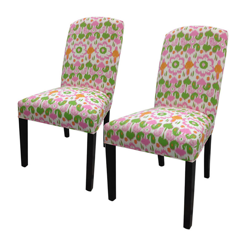 Chaise parsons en coton Flora, Rose / vert