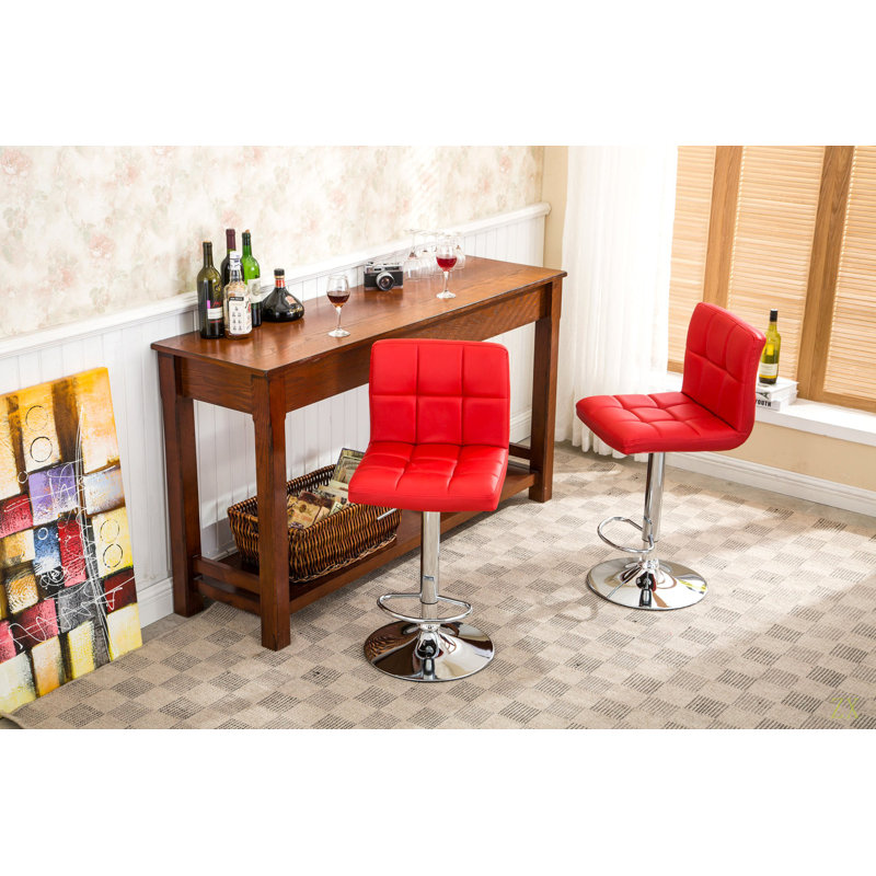 Tabouret de bar pivotant réglable en similicuir, ensemble de 2, Rouge