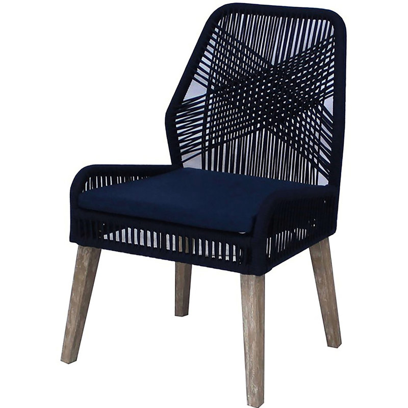 Chaises d'appoint bleu marine foncé à 2 - structure, finition patinée, coussins en mousse, chic côtier pour espace repas (2 unités)
