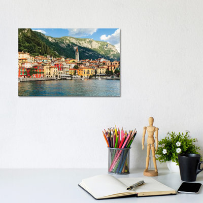 View Of A Town On Lake Como, Varenna, Lombardy, Italy by George Oze - Wrapped Canvas Print