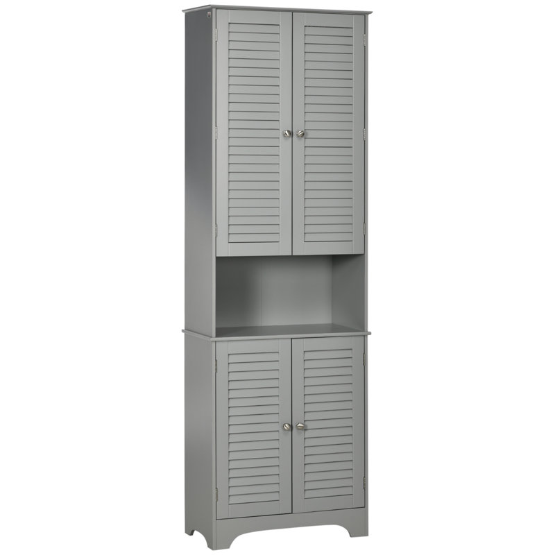 Tall Narrow Bathroom Storage Cabinet With Doors And Shelf Adjustability, Freestanding Bathroom Linen Cabinet With 2 Cabinets And Countertop, Bathroom Floor Cabinet