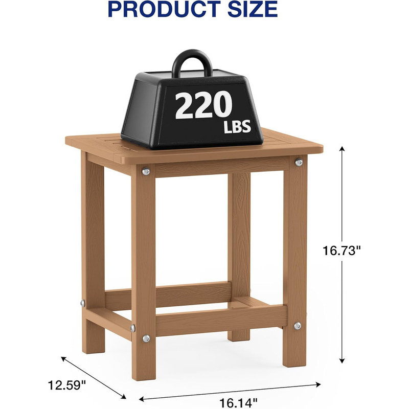 All Weather HIPS Adirondack Outdoor Side Table Square Patio End Table, Light Brown