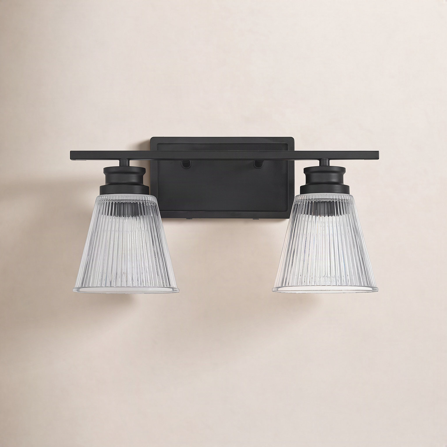 Orsina 2 Light Ribbed Dimmable Vanity Light, Matte Black