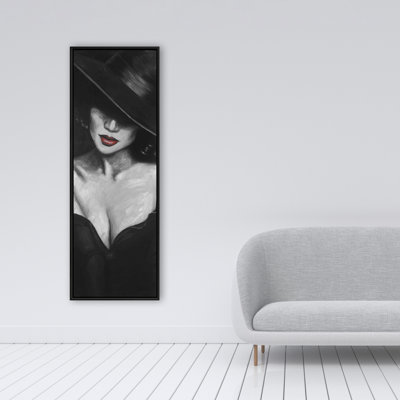 Gray Bedroom Beauty Framed Canvas - Mysterious Red Lips Lady