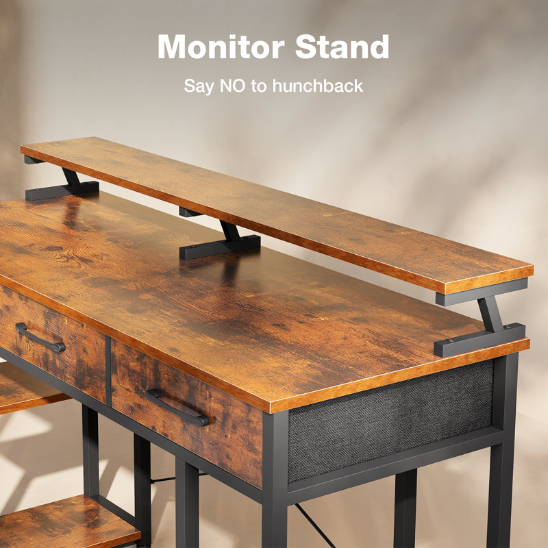Copano Computer Desk with 3 Drawers, Writing Desk whit Shelves,Gaming Desk with Monitor Stand, 34" H x 47.24" W x 19.68" D